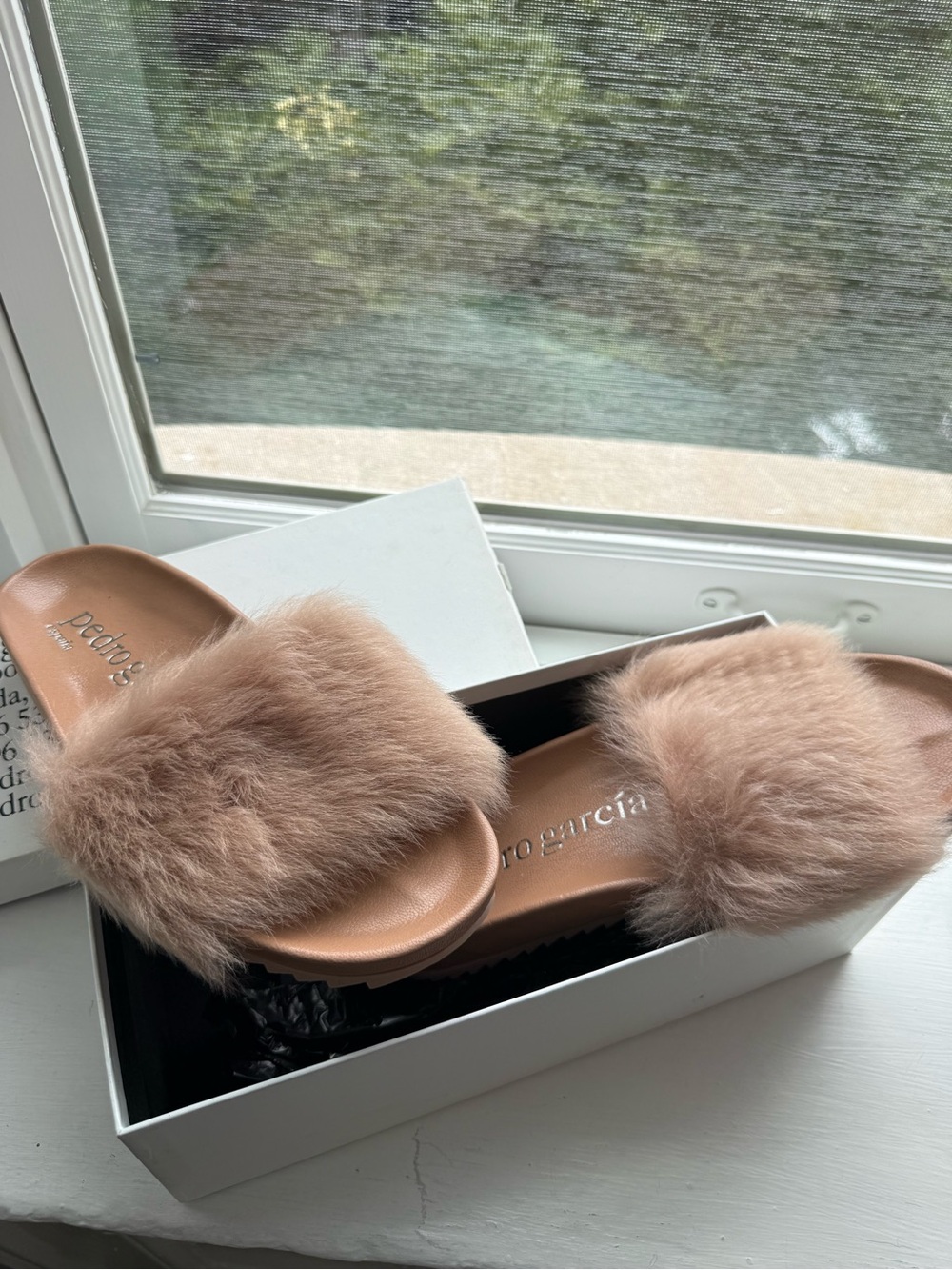 Pedro Garcia Blush Pink Fur Slide Sandals